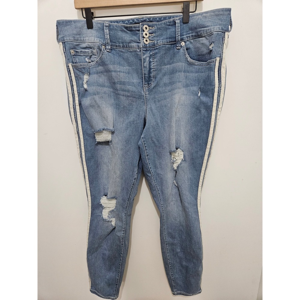 Torrid Premium Distressed Jeggings Blue Lace Side Stripe Womens 20R High Rise